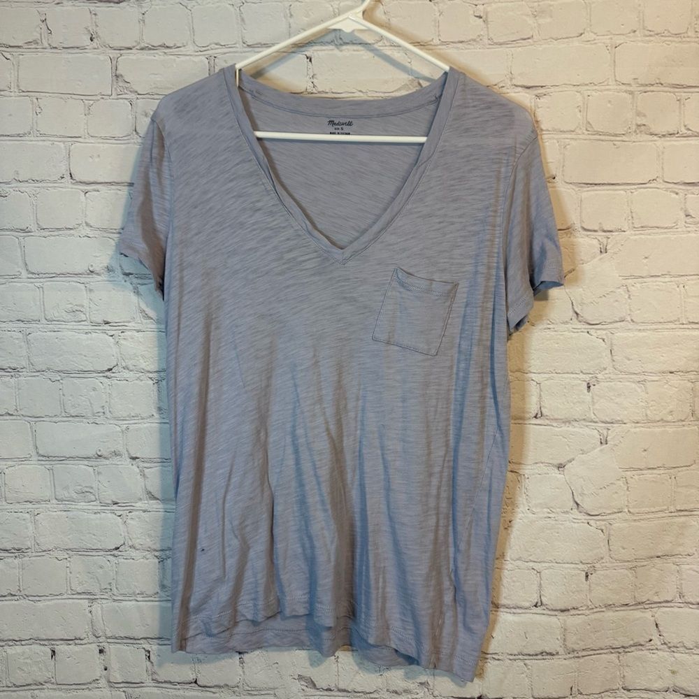 Madewell Light Gray V-Neck Tee with Pocket